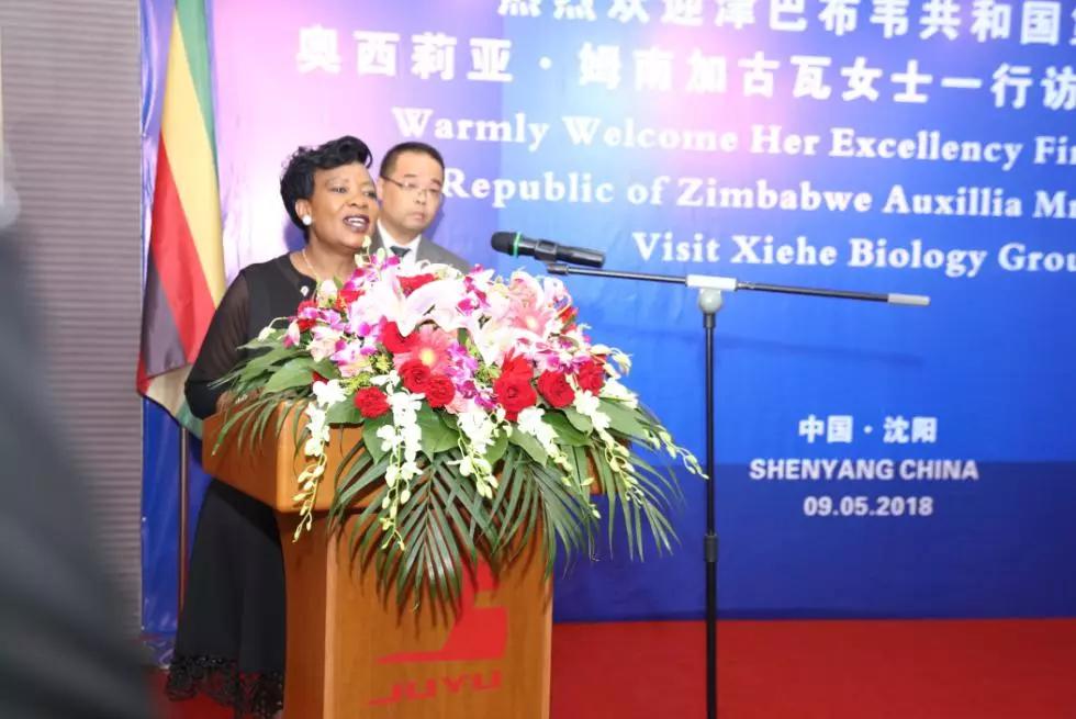 奥西莉亚·姆南加古瓦女士在金年会生物举行的欢迎座谈会上致辞